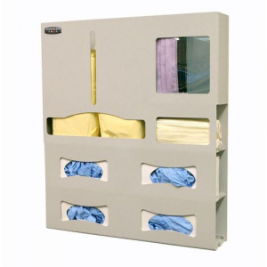 Protective Wear Isolation Bundle 4" Quad Glove Holds Gowns, Coveralls, 4 Gloves, 1 mask, 1 Shield 4? Compliant Wall Mount or on Bowman Hanger 8.5x11" Signage Included Dims: 4.33?L x 23.38?W x 26.73?H