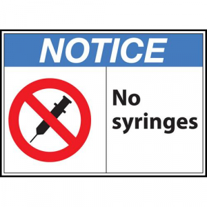 Zing Green Products 20063A, Safety Sign,"Notice No Syringes" (Pack of 9 pcs)