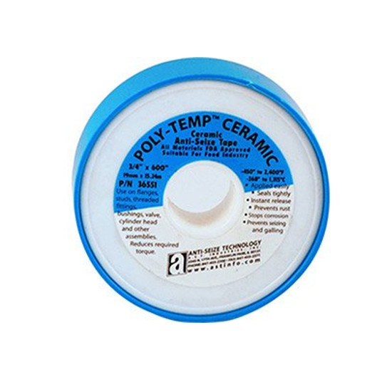 ANTI-SEIZE TECHNOLOGY 16030 White PTFE Poly-Temp Medium Density Tape, 260" Length, 0.5" Width (Pack Of 5