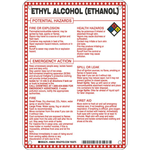 Order 48864 by Brady Alcohol (Ethanol) Potential Hazards Sign US Mega
