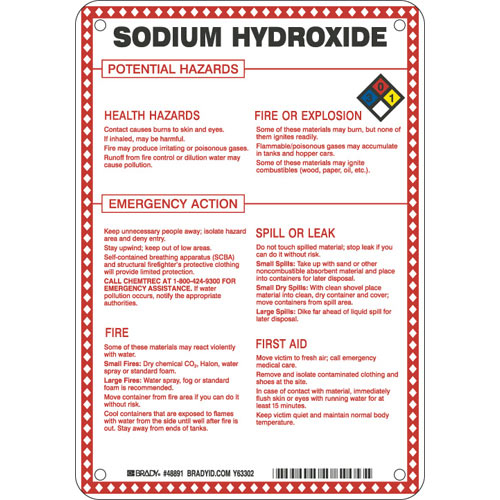 Order 48891 by Brady Sodium Hydroxide Potential Hazards Sign US Mega
